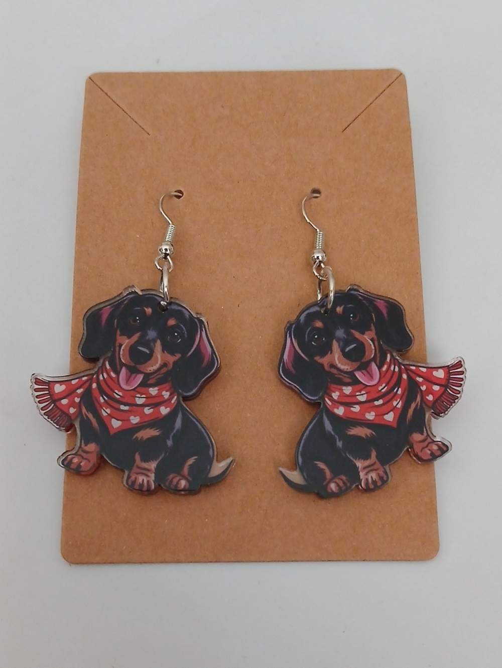 Fashion Jewelry Black Dachshund Earrings with Red Bandanas